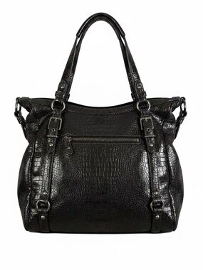 COACH 15384 CROCODILE EMBOSSED MADISON STYLE BLACK LEATHER TOTE BAG CARRYALL